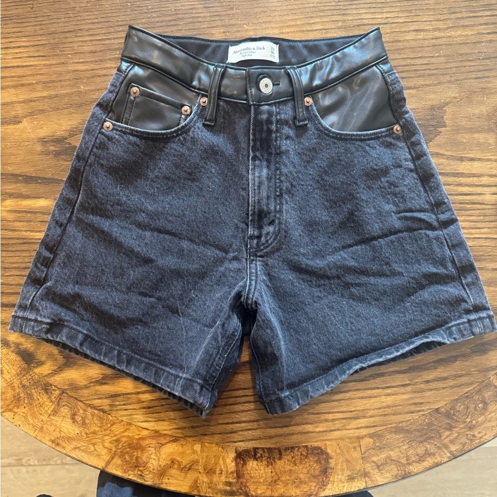 Abercrombie curve love women’s Black Denim Shorts with Leather Accents